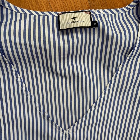 Tuckernuck 3/4 Sleeve Navy and White Striped Blouse - Picture 3 of 4